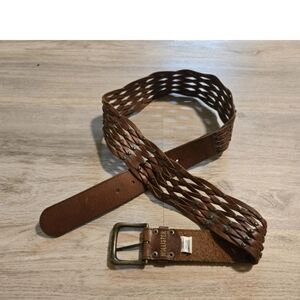 Hollister Brown Leather Belt Sz L Wide Woven Chunky Boho Western